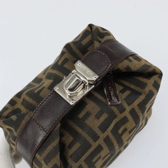 FENDI Zucca Canvas Vanity Hand Bag Black Brown Auth ar13759 - Picture 8 of 16